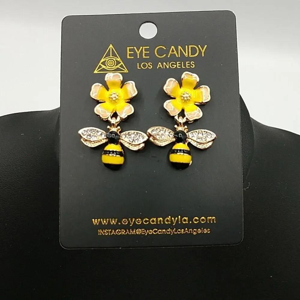 Eye Candy Los Angeles Honeybee and Flower Enamel Post Earrings